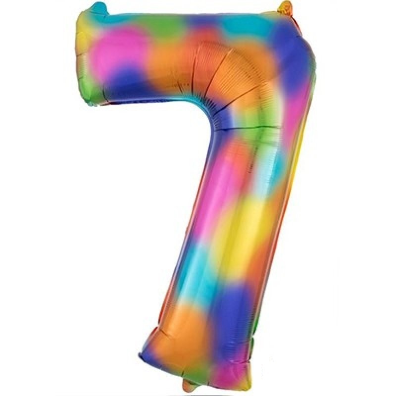 Birthday Party Supplies Number 0-9 Rainbow Splash Foil Balloon Multicolour 86cm - Picture 8 of 11