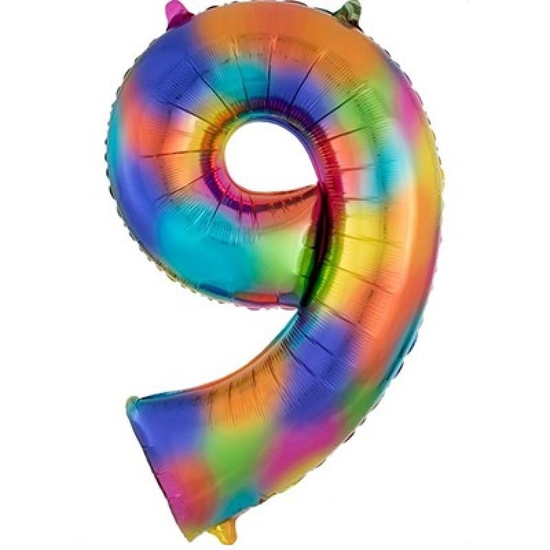 Birthday Party Supplies Number 0-9 Rainbow Splash Foil Balloon Multicolour 86cm - Picture 10 of 11