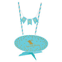 1st Birthday Blue Mini One Pennant Banner Cake Topper & Cake Stand