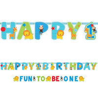 1st Birthday Blue Wild Happy Birthday Banner