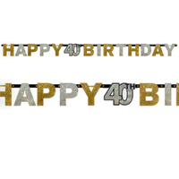 40th Birthday Party Supplies Sparkling Black Happy Birthday Banner 