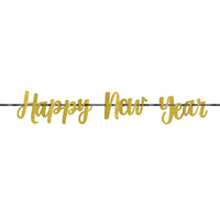 New Years Gold Glitter Ribbon Banner