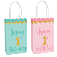 1st Birthday Paper Kraft Loot Bags 8 Pack