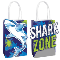 Shark Zone Printed Paper Kraft Loot Favour Bags 8 Pack