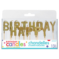 Happy Birthday Pick Candles Metallic Gold 13 Pack 