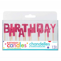 Happy Birthday Pick Candles Glitter Pink 13 Pack