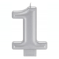 1st Birthday Number 1 Silver Metallic Birthday Candle