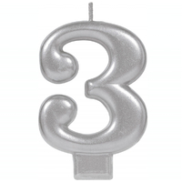 Number 3 Silver Metallic Birthday Candle