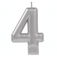 Number 4 Silver Metallic Birthday Candle