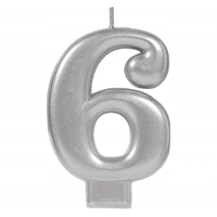 Number 6 Silver Metallic Birthday Candle