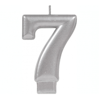 Number 7 Silver Metallic Birthday Candle