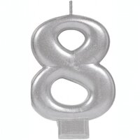 Number 8 Silver Metallic Birthday Candle