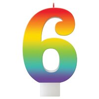 Birthday Celebration Rainbow Number 6 Candle  