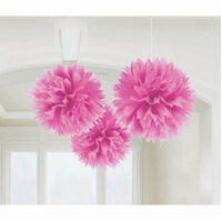 Fluffy Tissue Decorations Bright Pink 3 Pack