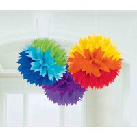 Rainbow Fluffy Tissue Hanging Decorations 3 Pack