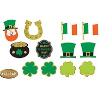 Happy St Patrick's Day Assorted Glittered Cutouts 12 Pack