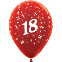18th Birthday Red Metallic Latex Balloons 25 Pack