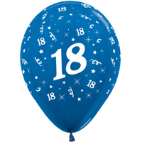 18th Birthday Blue Metallic Latex Balloons 25 Pack