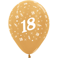 18th Birthday Gold Metallic Latex Balloons 25 Pack