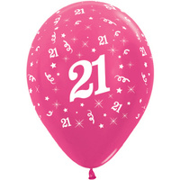 21st Birthday Metallic Fuchsia Pink Latex Balloons 25 Pack