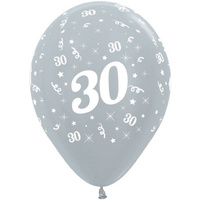 30th Birthday Silver Satin Pearl Latex Balloons 25 Pack
