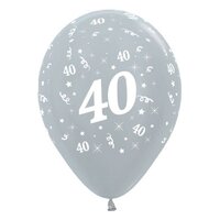 40th Birthday Satin Pearl Silver Latex Balloons 25 pack