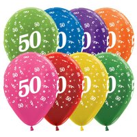 50th Birthday Assorted Bright Coloured Metallic Latex Balloons 25 Pack