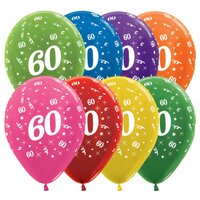 60th Birthday Assorted Bright Coloured Metallic Latex Balloons 25 Pack