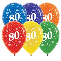80th Birthday Crystal Assorted Latex Balloons 25 Pack