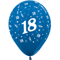18th Birthday Blue Metallic Latex Balloons 6 Pack