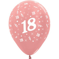 18th Birthday Metallic Rose Gold 6 Latex Balloons