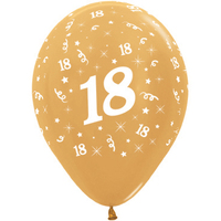 18th Birthday Gold Metallic Latex Balloons 6 Pack