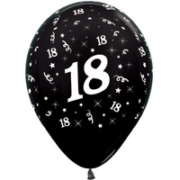 18th Birthday Black Metallic 6 Latex Balloons