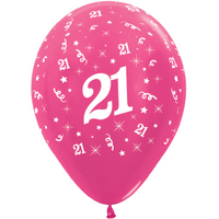 21st Birthday Metallic Pink Fuchsia Latex Balloons 6 Pack   