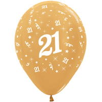 21st Birthday Metallic Gold Latex Balloons 6 Pack