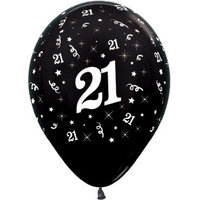 21st Birthday Metallic Black Latex Balloons 6 Pack