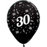 30th Birthday Black Metallic Latex Balloons 6 Pack
