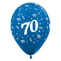 70th Birthday Metallic Blue Latex Balloons 6 Pack