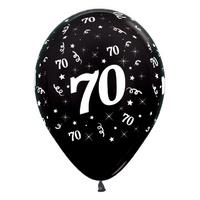 70th Birthday Metallic Black Latex Balloons 6 Pack