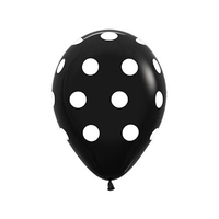 Fashion Black with White Polka Dots Latex Balloons 12 Pack