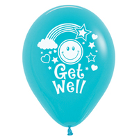 Get Well Soon Smiley Faces Fashion Caribbean Blue Latex Balloons 25 Pack