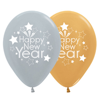 Happy New Year Metallic Silver & Gold Latex Balloons 25 Pack