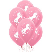 Unicorn Sparkles & Stars Pearl Pink Satin Latex Balloons 6 Pack