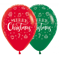 Merry Christmas Fashion Red & Green Latex Balloons 12 Pack