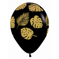 Tropical Gold Leaves on Fashion Black Latex Balloons 12 Pack
