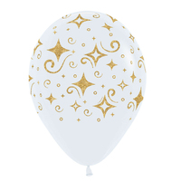 Christmas Golden Diamonds Fashion White Latex Balloons 12 Pack