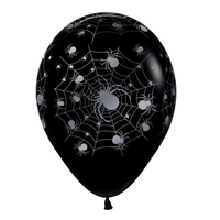 Halloween Metalink Silver Spiders Fashion Black Latex Balloons 12 Pack