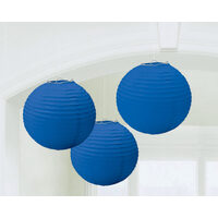 Australia Day Round Paper Lanterns Bright Royal Blue 3 Pack