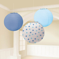 Blue Coloured Round Paper Lanterns 3 Pack