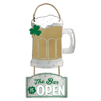 St Patrick's Day The Bar is Open Hanging Metal Sign